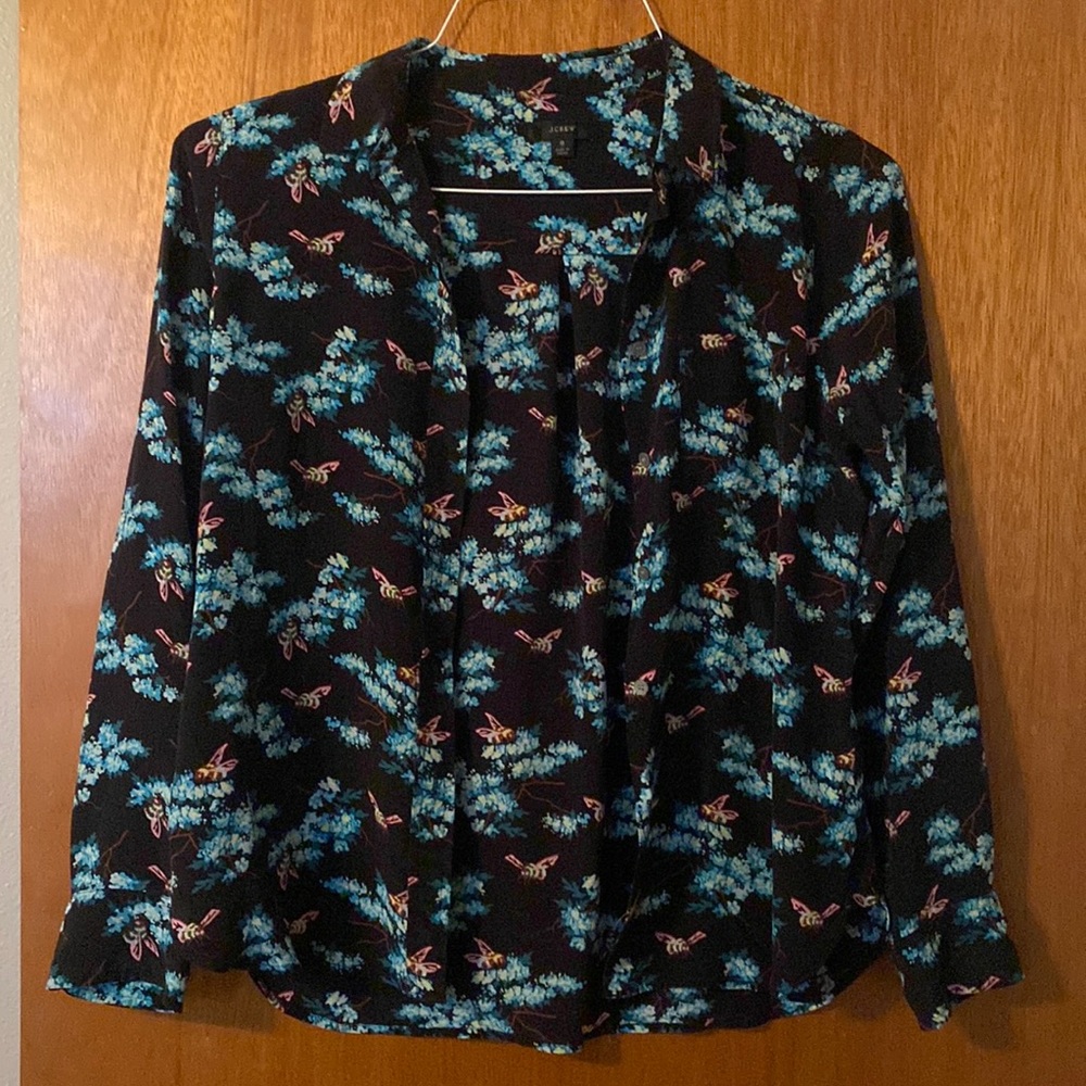 J Crew Patterned 100% Silk Button Up